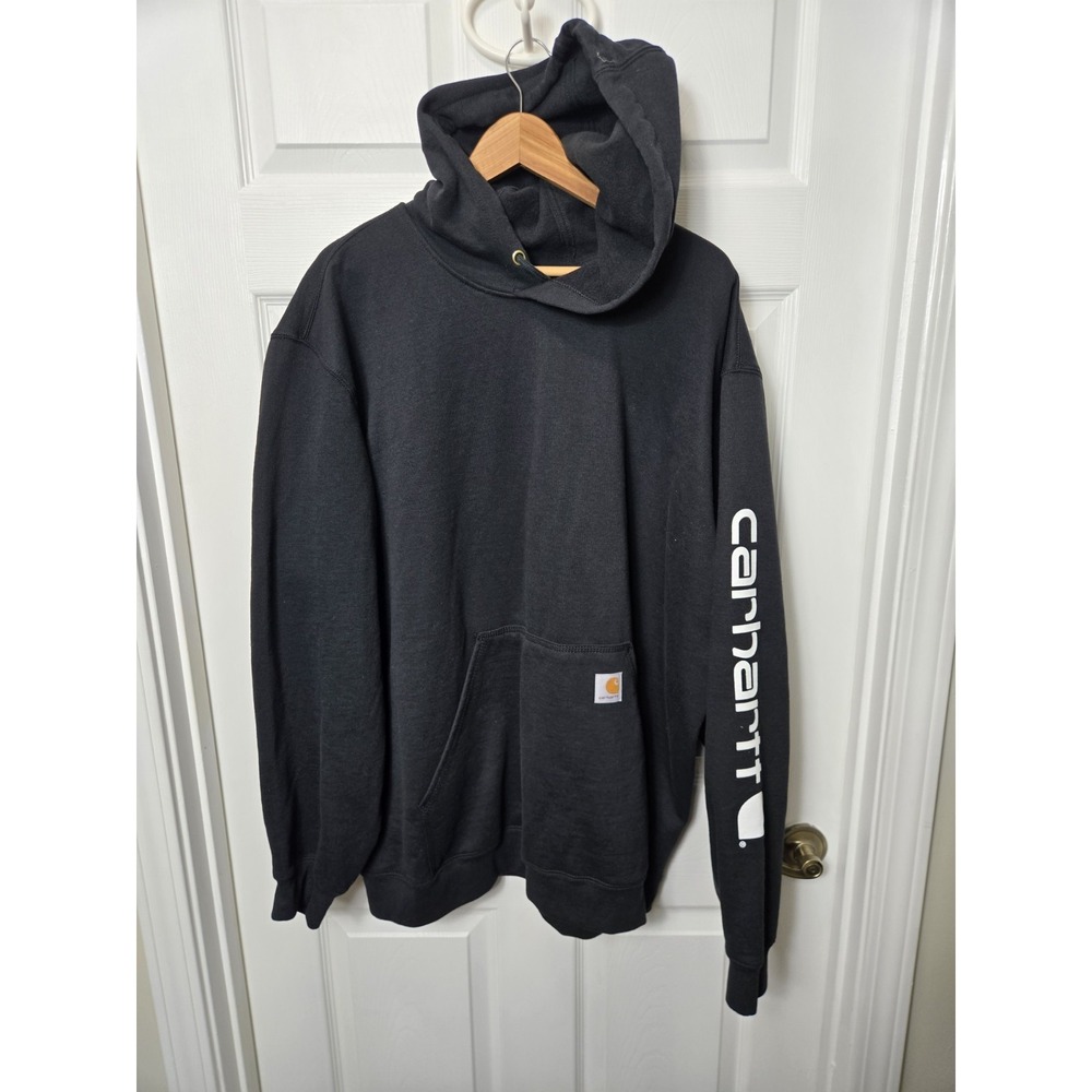 Carhartt Hoodie Mens Size 2XL Black Loose Fit Midweight Logo Sleeve K288 Mexico